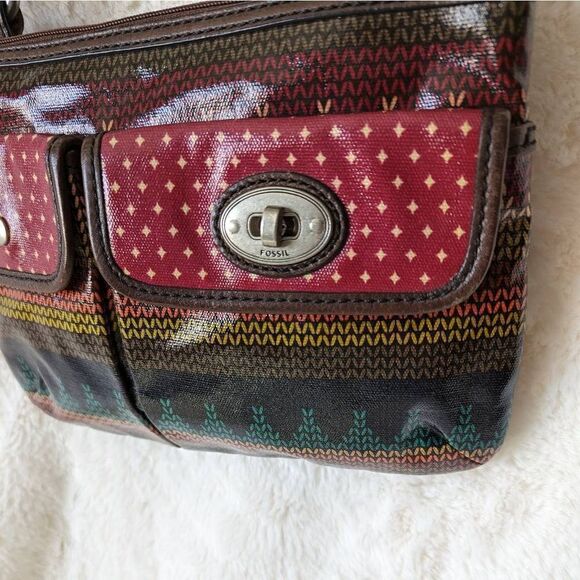 Fossil Key Per Coated Convas Multicolor Crossbody Shoulder Bag - Picture 6 of 13